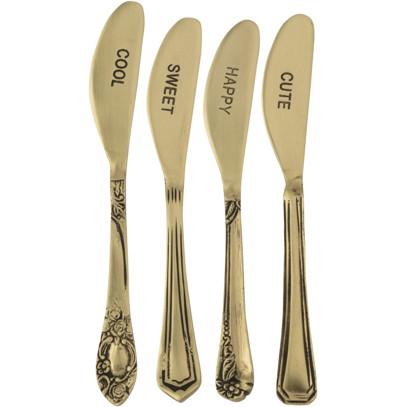 Coffret 4 petits couteaux à dessert Cool Sweet happy Cute en Laiton Doré Singulis - 1