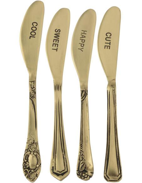 Coffret 4 petits couteaux à dessert Cool Sweet happy Cute en Laiton Doré Singulis - 1