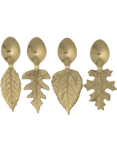 Coffret 4 petites cuillères originales Feuilles en Acier inoxydable Doré Botanio - 1