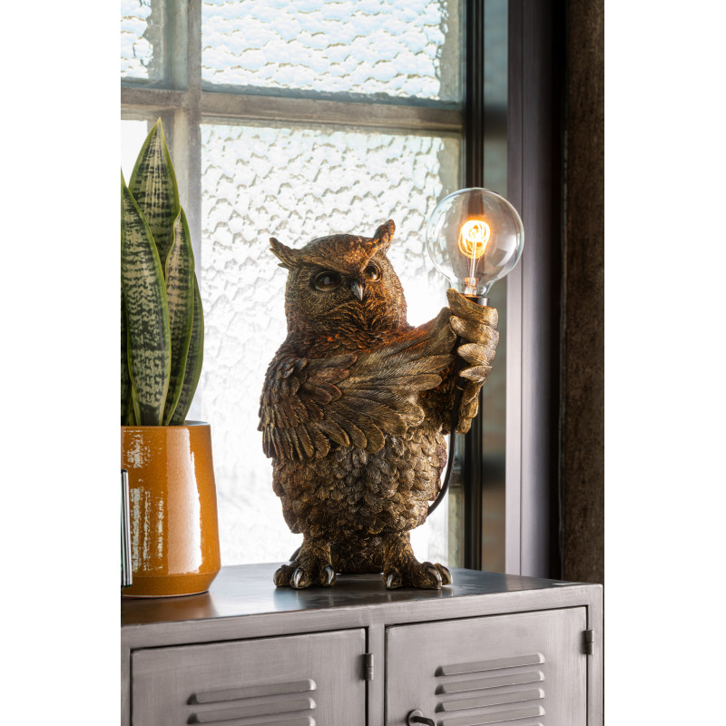 Lampe à poser originale Hibou Hauteur 37 cm en Résine Doré Owloria - 2
