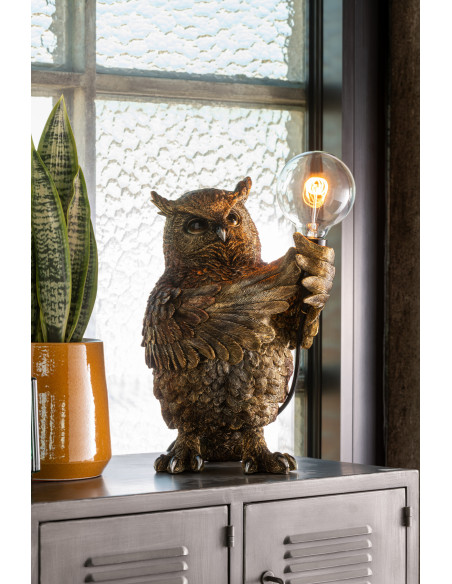 Lampe à poser originale Hibou Hauteur 37 cm en Résine Doré Owloria - 2