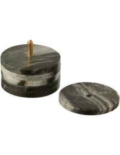 6 Sous verre moderne chic Rond Avec rangement en Marbre Noir Gris Onyxis - 1