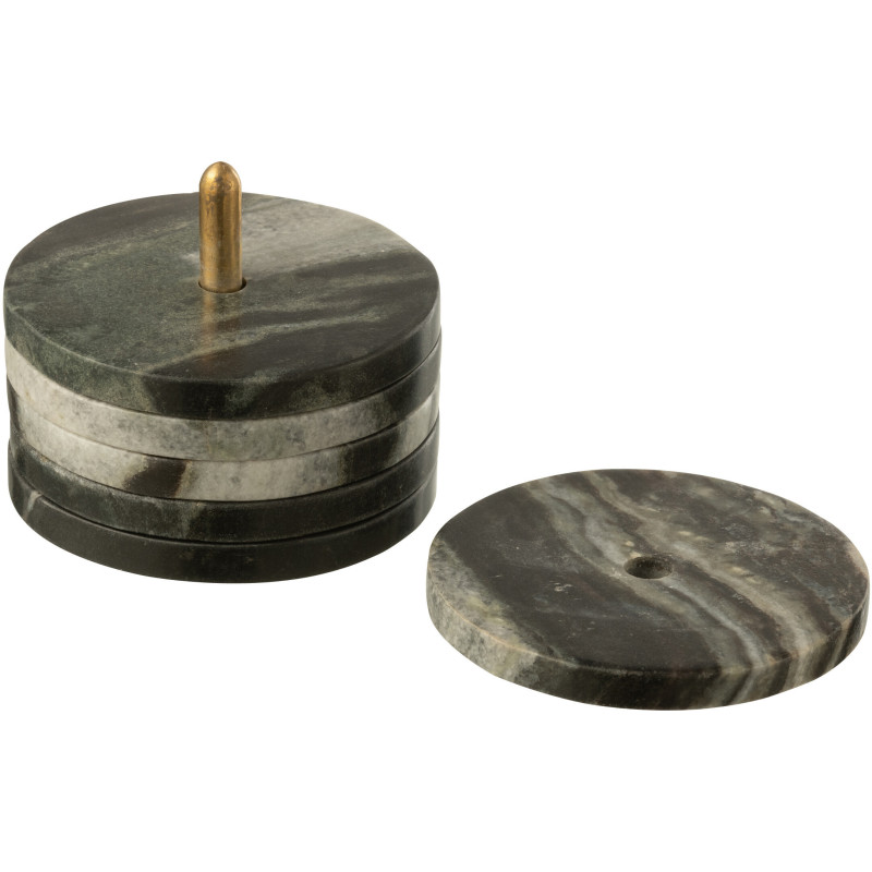 6 Sous verre moderne chic Rond Avec rangement en Marbre Noir Gris Onyxis - 1