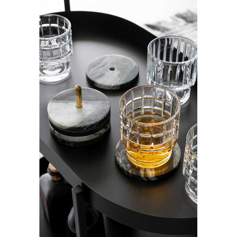 6 Sous verre moderne chic Rond Avec rangement en Marbre Noir Gris Onyxis - 2