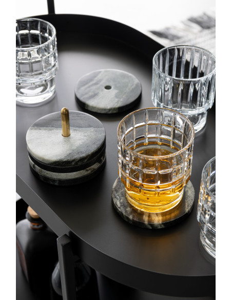 6 Sous verre moderne chic Rond Avec rangement en Marbre Noir Gris Onyxis - 2