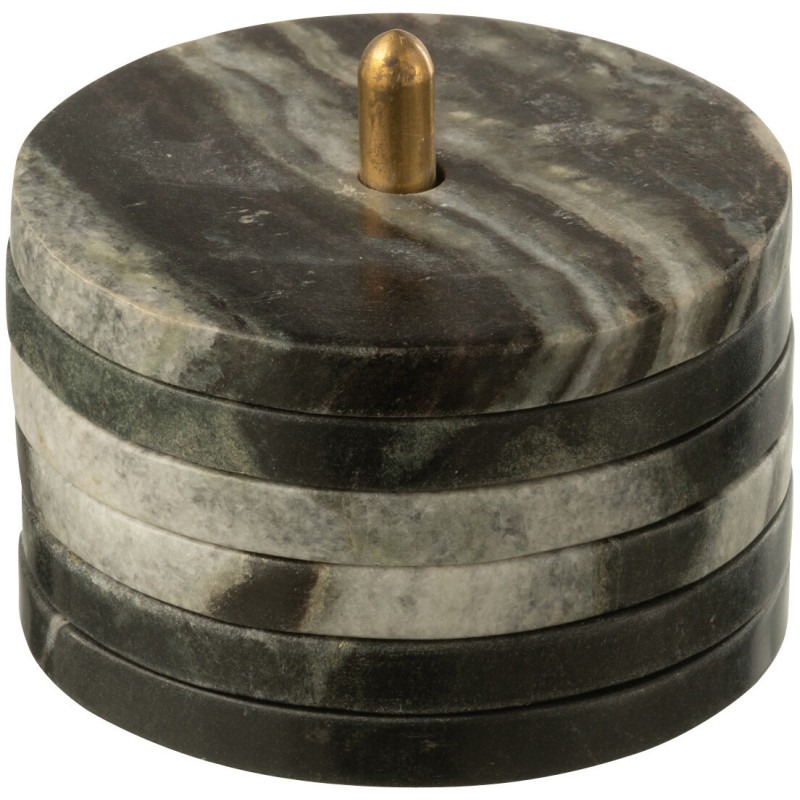 6 Sous verre moderne chic Rond Avec rangement en Marbre Noir Gris Onyxis - 3