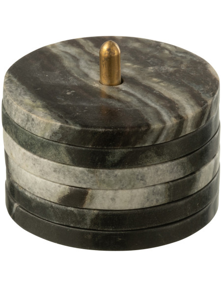 6 Sous verre moderne chic Rond Avec rangement en Marbre Noir Gris Onyxis - 3