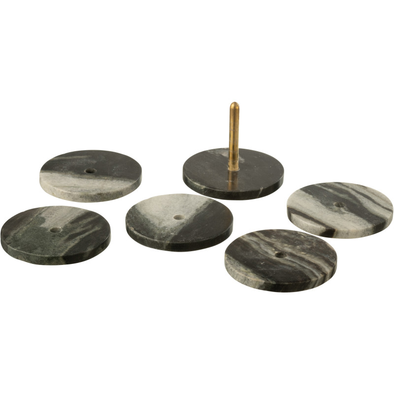 6 Sous verre moderne chic Rond Avec rangement en Marbre Noir Gris Onyxis - 4