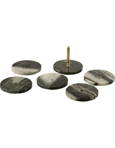 6 Sous verre moderne chic Rond Avec rangement en Marbre Noir Gris Onyxis - 4