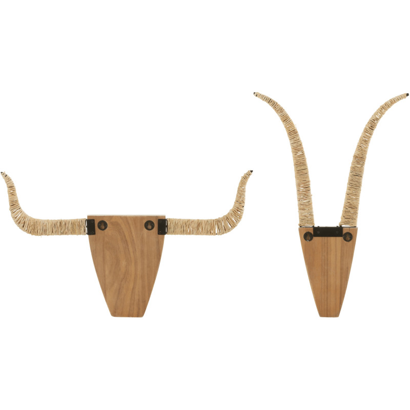 Déco Murale Tête de taureau abstraite Bram en Bois de sapin Blanc Roseau Naturel (Lot de 2) - 2