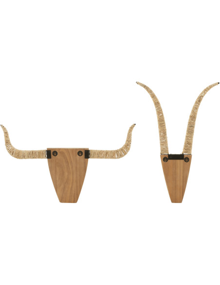 Déco Murale Tête de taureau abstraite Bram en Bois de sapin Blanc Roseau Naturel (Lot de 2) - 2