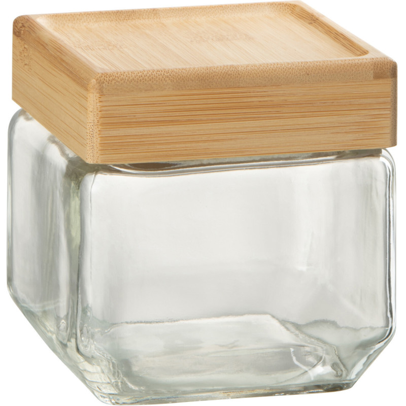 Pot avec couvercle 780 ml Brad en Verre Transparent Bambou Naturel - 1