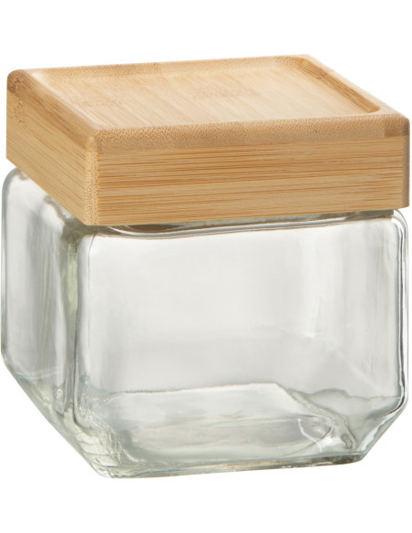 Pot avec couvercle 780 ml Brad en Verre Transparent Bambou Naturel - 1