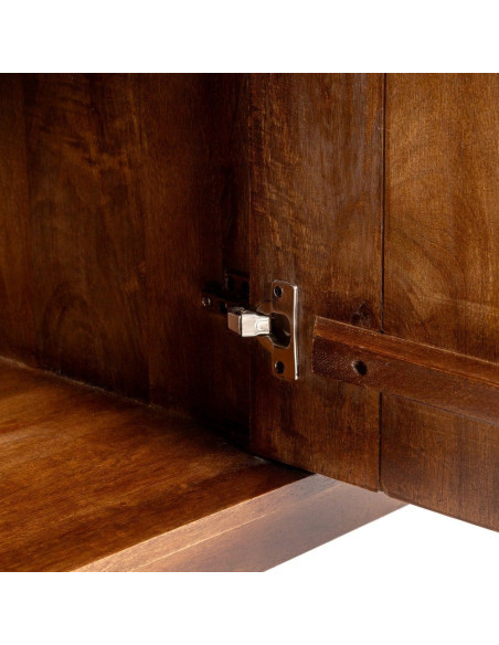 Grand Buffet mid-century moderne Bas 2 portes 3 tiroirs en Bois de manguier Marron Garrel - 5