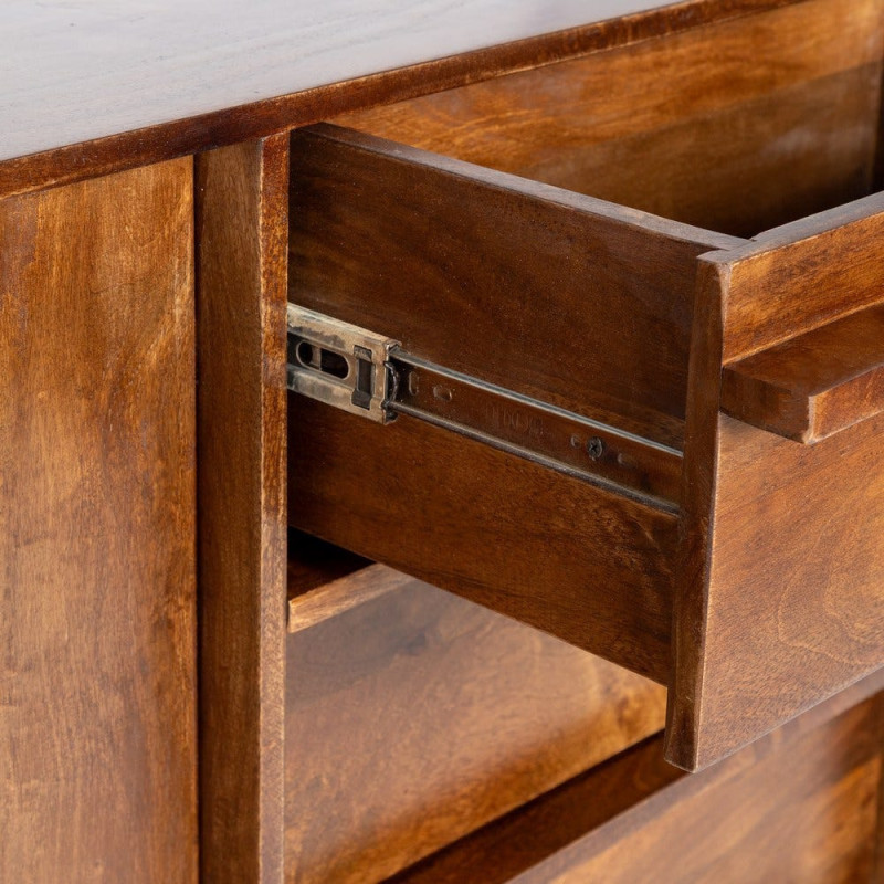 Grand Buffet mid-century moderne Bas 2 portes 3 tiroirs en Bois de manguier Marron Garrel - 6