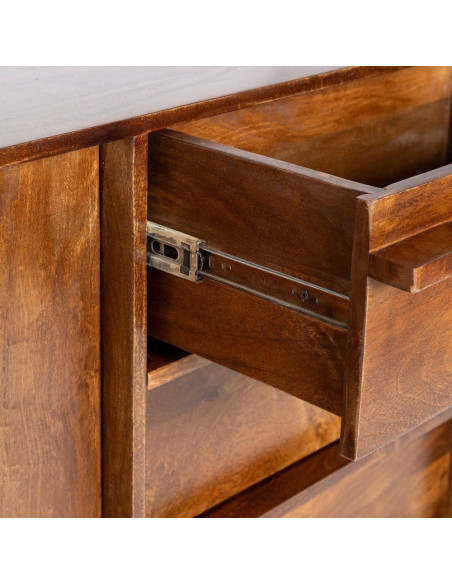 Grand Buffet mid-century moderne Bas 2 portes 3 tiroirs en Bois de manguier Marron Garrel - 6