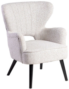 Fauteuil scandinave chic en Tissu Écru Chiné Bois d'hévéa Noir Trasp - 1