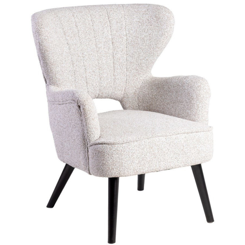 Fauteuil scandinave chic en Tissu Écru Chiné Bois d'hévéa Noir Trasp - 1