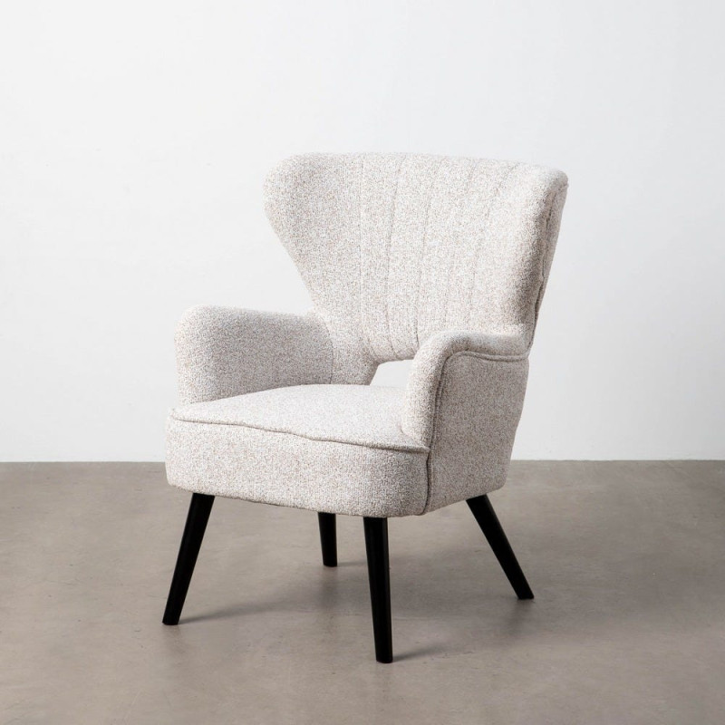 Fauteuil scandinave chic en Tissu Écru Chiné Bois d'hévéa Noir Trasp - 8