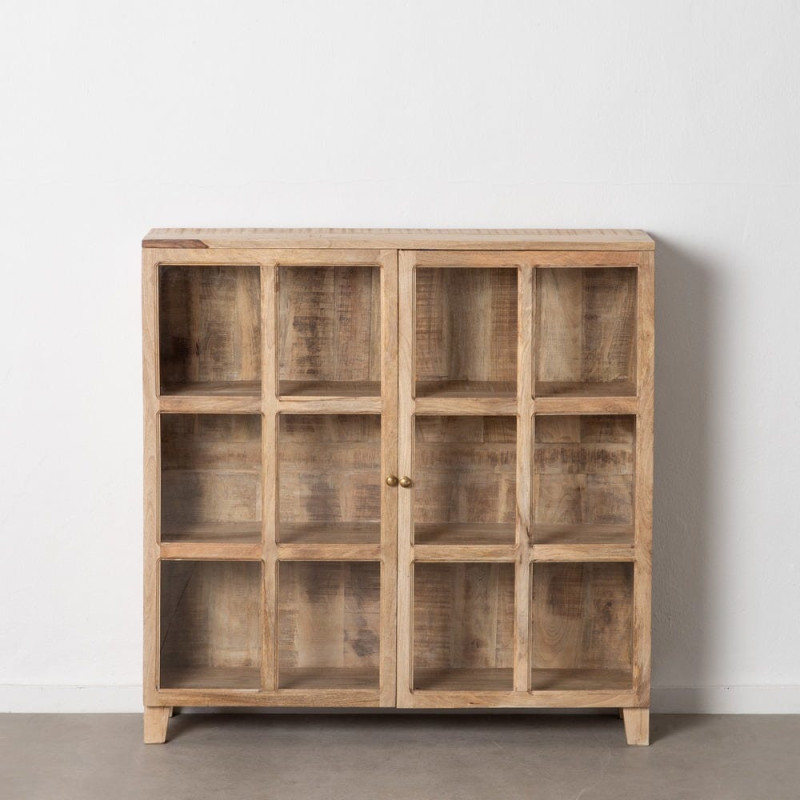 Buffet Vitrine rustique chic Bas 2 portes 3 étagères en Bois de manguier Naturel Verre Transparent Cala - 2