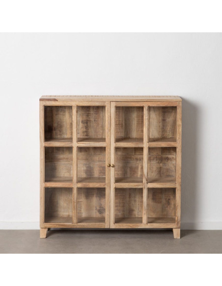 Buffet Vitrine rustique chic Bas 2 portes 3 étagères en Bois de manguier Naturel Verre Transparent Cala - 2