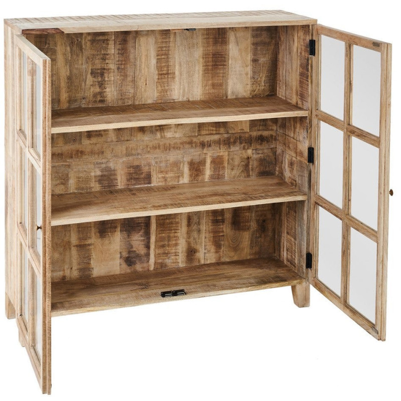 Buffet Vitrine rustique chic Bas 2 portes 3 étagères en Bois de manguier Naturel Verre Transparent Cala - 3