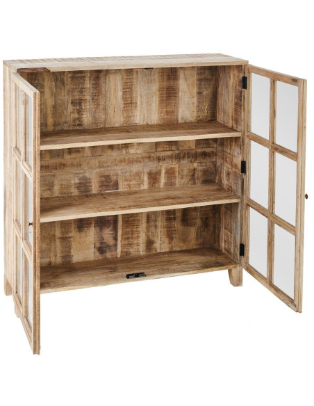 Buffet Vitrine rustique chic Bas 2 portes 3 étagères en Bois de manguier Naturel Verre Transparent Cala - 3