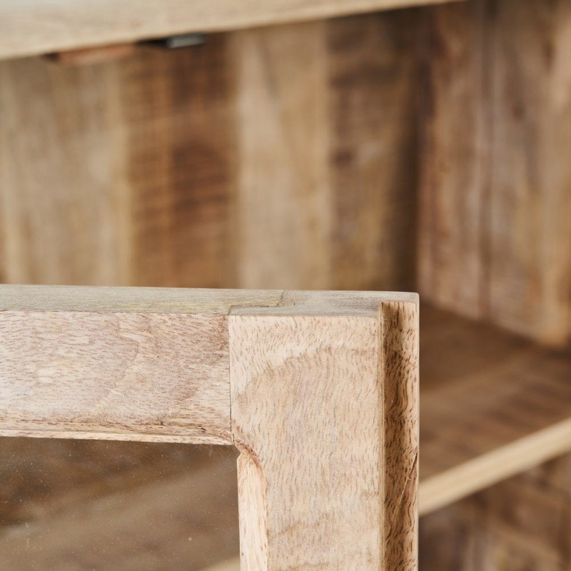 Buffet Vitrine rustique chic Bas 2 portes 3 étagères en Bois de manguier Naturel Verre Transparent Cala - 5
