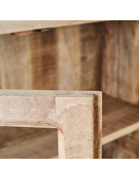 Buffet Vitrine rustique chic Bas 2 portes 3 étagères en Bois de manguier Naturel Verre Transparent Cala - 5