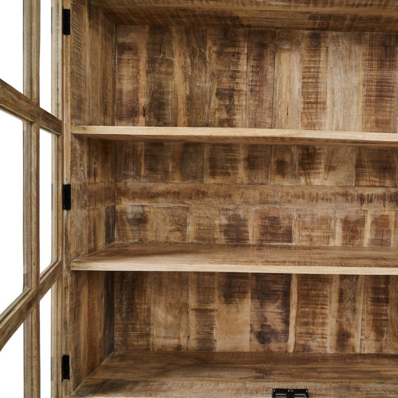 Buffet Vitrine rustique chic Bas 2 portes 3 étagères en Bois de manguier Naturel Verre Transparent Cala - 6