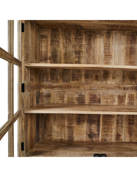Buffet Vitrine rustique chic Bas 2 portes 3 étagères en Bois de manguier Naturel Verre Transparent Cala - 6