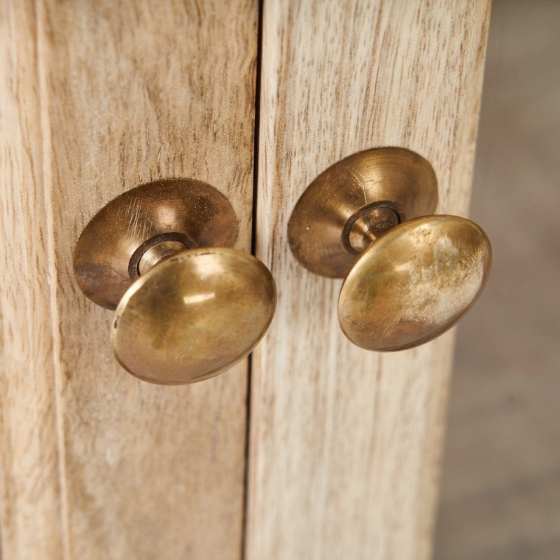 Buffet Vitrine rustique chic Bas 2 portes 3 étagères en Bois de manguier Naturel Verre Transparent Cala - 7