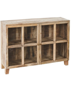 Buffet Vitrine rustique chic Bas 2 portes 2 étagères en Bois de manguier Naturel Verre Transparent Cala - 1