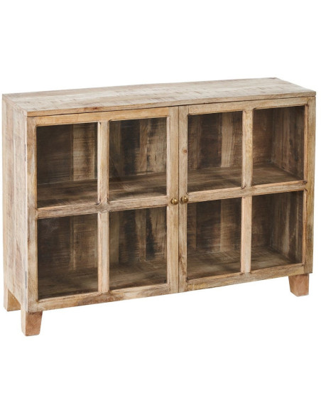 Buffet Vitrine rustique chic Bas 2 portes 2 étagères en Bois de manguier Naturel Verre Transparent Cala - 1
