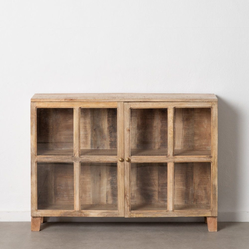 Buffet Vitrine rustique chic Bas 2 portes 2 étagères en Bois de manguier Naturel Verre Transparent Cala - 2