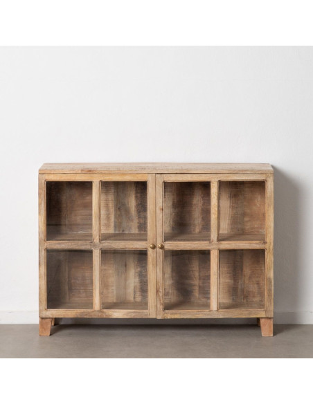 Buffet Vitrine rustique chic Bas 2 portes 2 étagères en Bois de manguier Naturel Verre Transparent Cala - 2