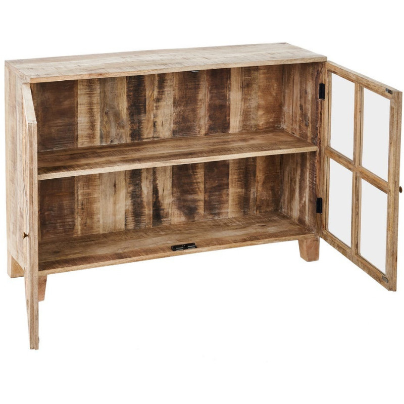 Buffet Vitrine rustique chic Bas 2 portes 2 étagères en Bois de manguier Naturel Verre Transparent Cala - 3