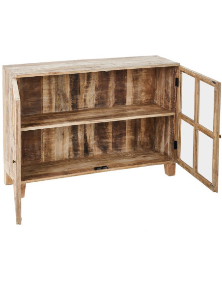 Buffet Vitrine rustique chic Bas 2 portes 2 étagères en Bois de manguier Naturel Verre Transparent Cala - 3