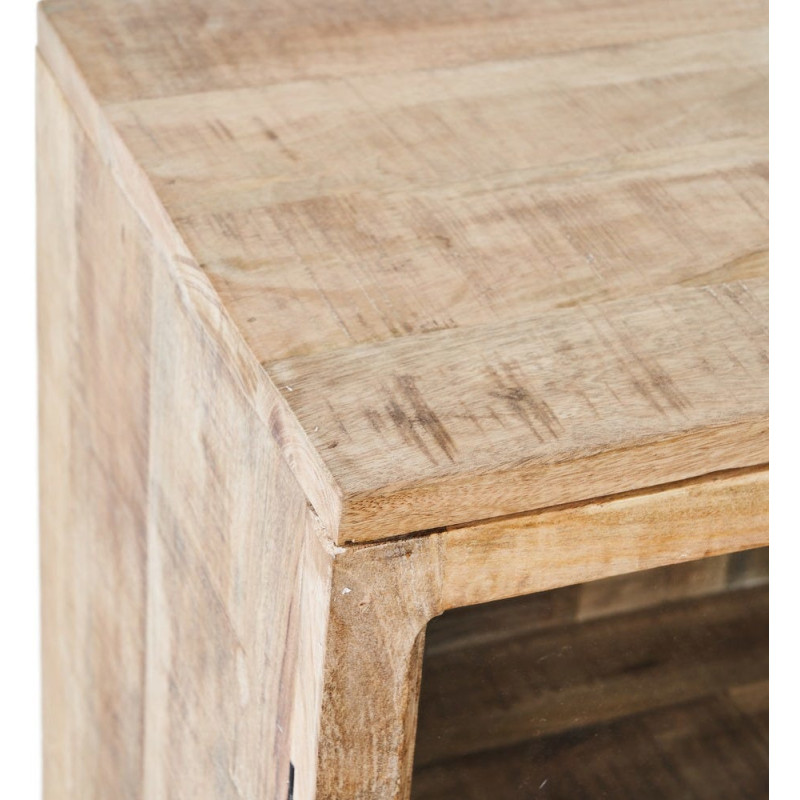 Buffet Vitrine rustique chic Bas 2 portes 2 étagères en Bois de manguier Naturel Verre Transparent Cala - 4