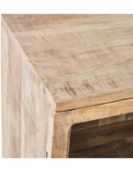 Buffet Vitrine rustique chic Bas 2 portes 2 étagères en Bois de manguier Naturel Verre Transparent Cala - 4