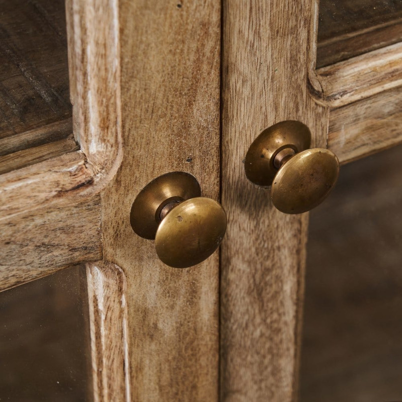 Buffet Vitrine rustique chic Bas 2 portes 2 étagères en Bois de manguier Naturel Verre Transparent Cala - 5