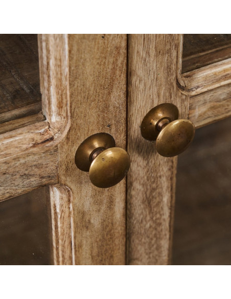 Buffet Vitrine rustique chic Bas 2 portes 2 étagères en Bois de manguier Naturel Verre Transparent Cala - 5