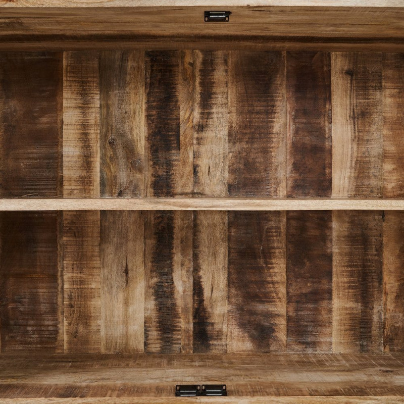 Buffet Vitrine rustique chic Bas 2 portes 2 étagères en Bois de manguier Naturel Verre Transparent Cala - 6
