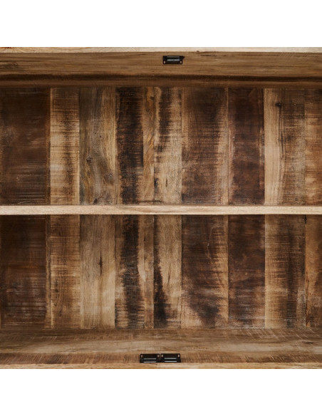 Buffet Vitrine rustique chic Bas 2 portes 2 étagères en Bois de manguier Naturel Verre Transparent Cala - 6
