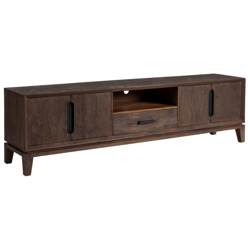 Grand Meuble télé moderne 4 portes 1 tiroir 1 niche en Bois de manguier Marron Kilian - 1