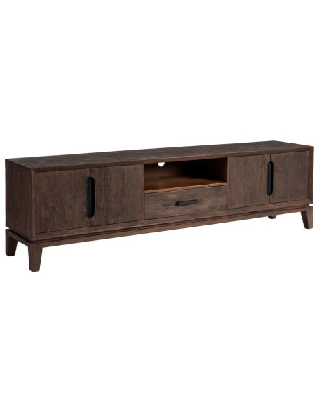 Grand Meuble télé moderne 4 portes 1 tiroir 1 niche en Bois de manguier Marron Kilian - 1