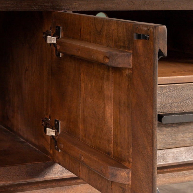 Grand Meuble télé moderne 4 portes 1 tiroir 1 niche en Bois de manguier Marron Kilian - 5