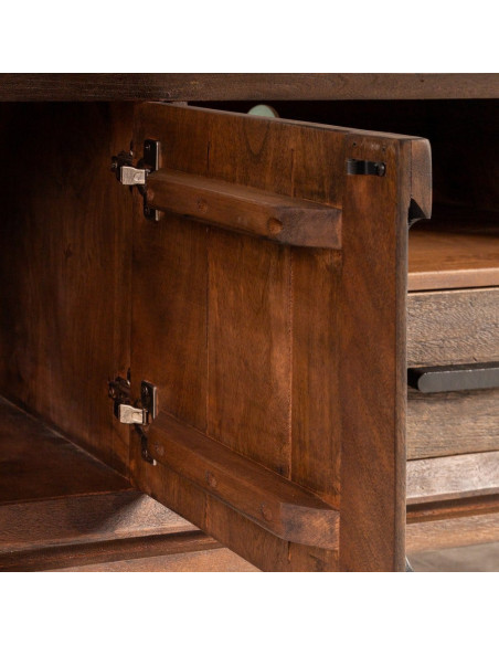 Grand Meuble télé moderne 4 portes 1 tiroir 1 niche en Bois de manguier Marron Kilian - 5
