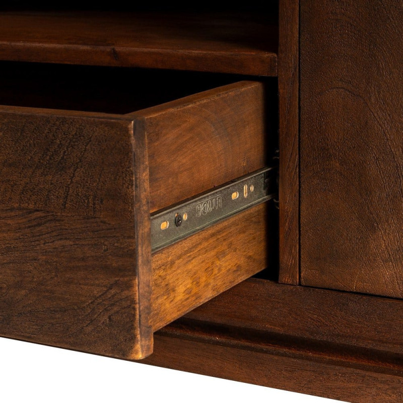 Grand Meuble télé moderne 4 portes 1 tiroir 1 niche en Bois de manguier Marron Kilian - 6