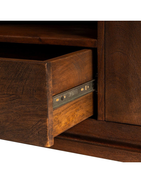 Grand Meuble télé moderne 4 portes 1 tiroir 1 niche en Bois de manguier Marron Kilian - 6